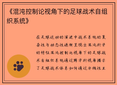 《混沌控制论视角下的足球战术自组织系统》
